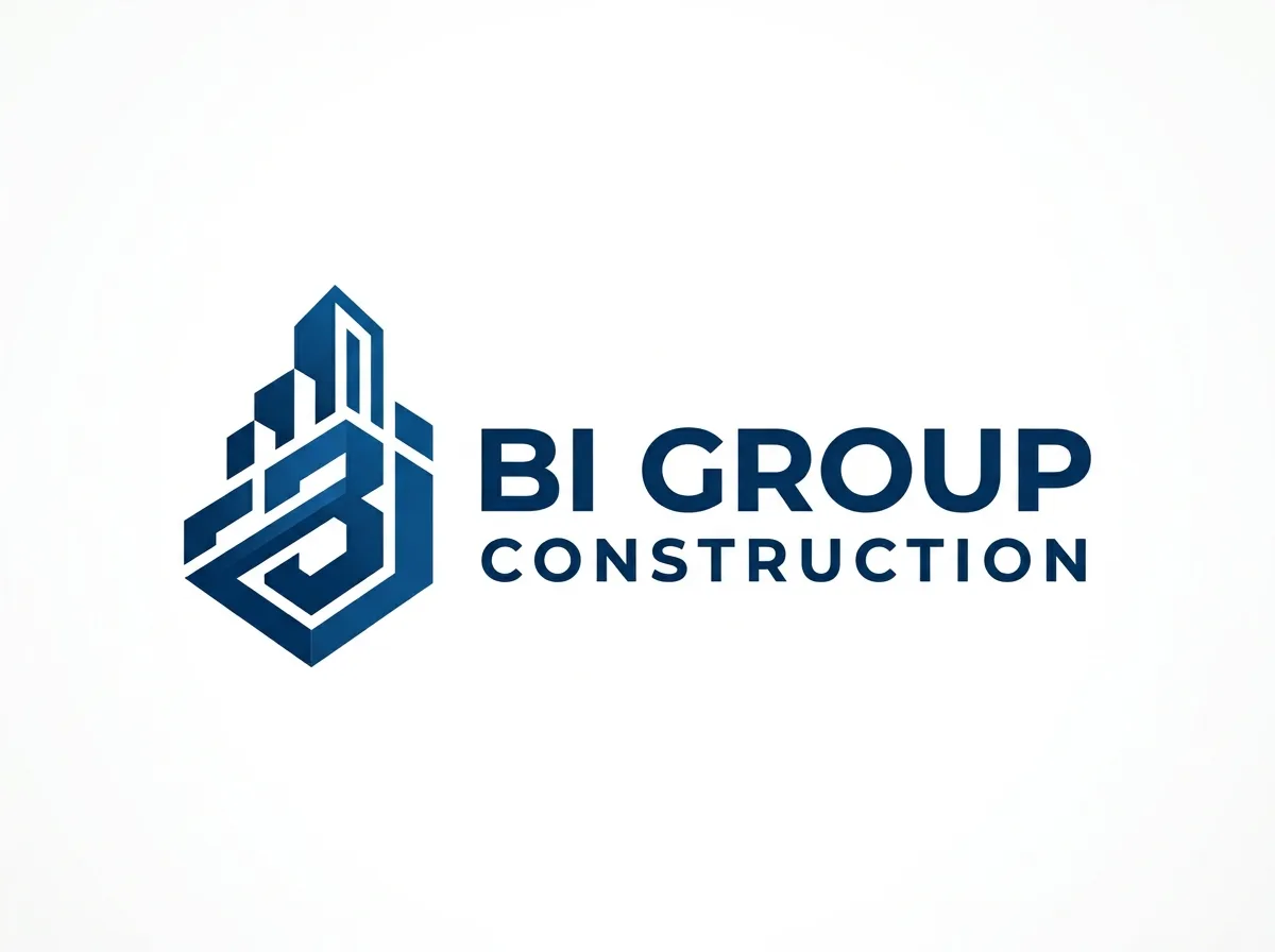 Логотип строительной компании BI Group, современный корпоративный стиль, белый фон