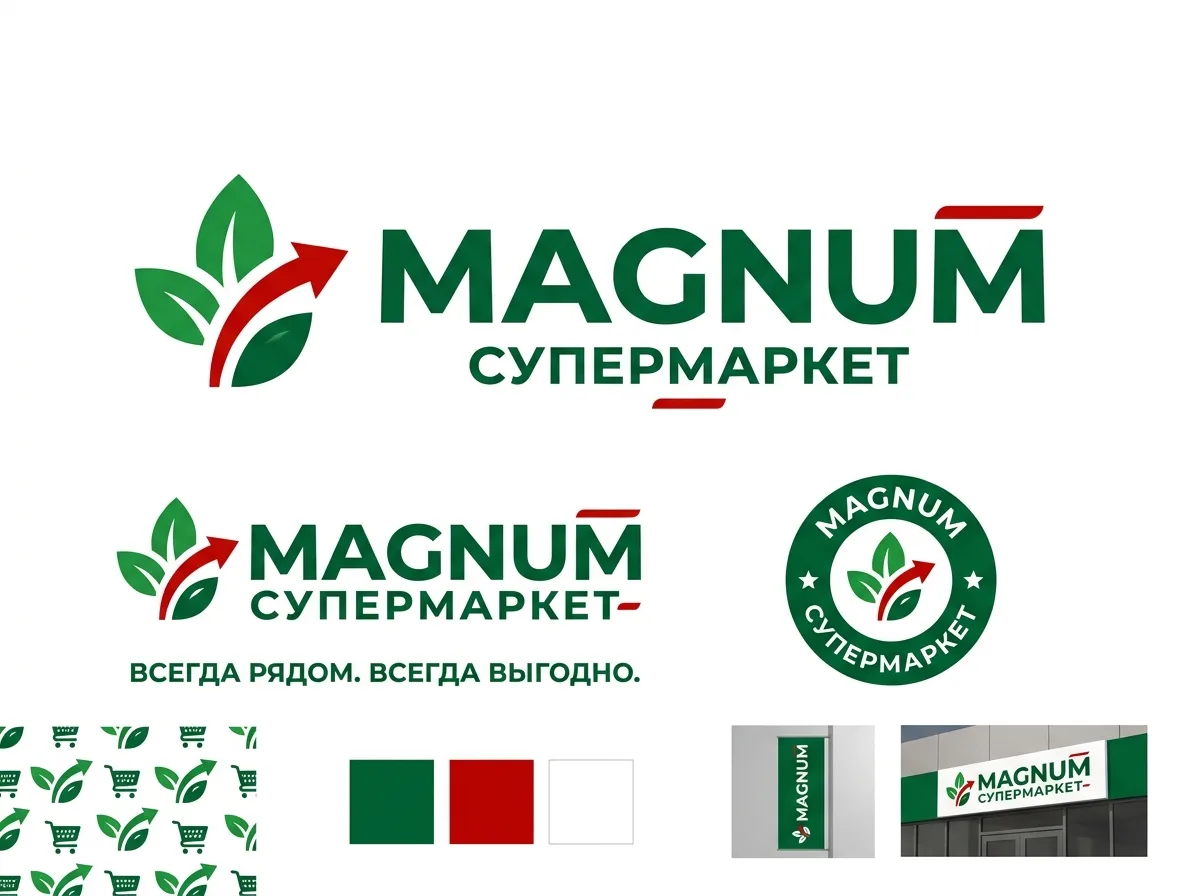 Логотип розничной сети MAGNUM, супермаркет, фирменный стиль на белом фоне