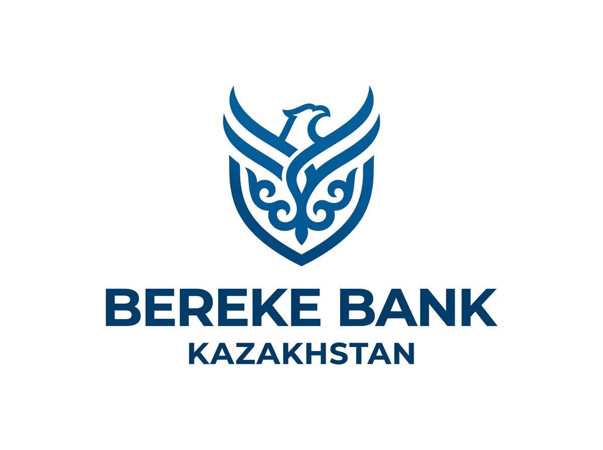Логотип Bereke Bank Казахстан, банковский бренд, синий цвет на белом фоне