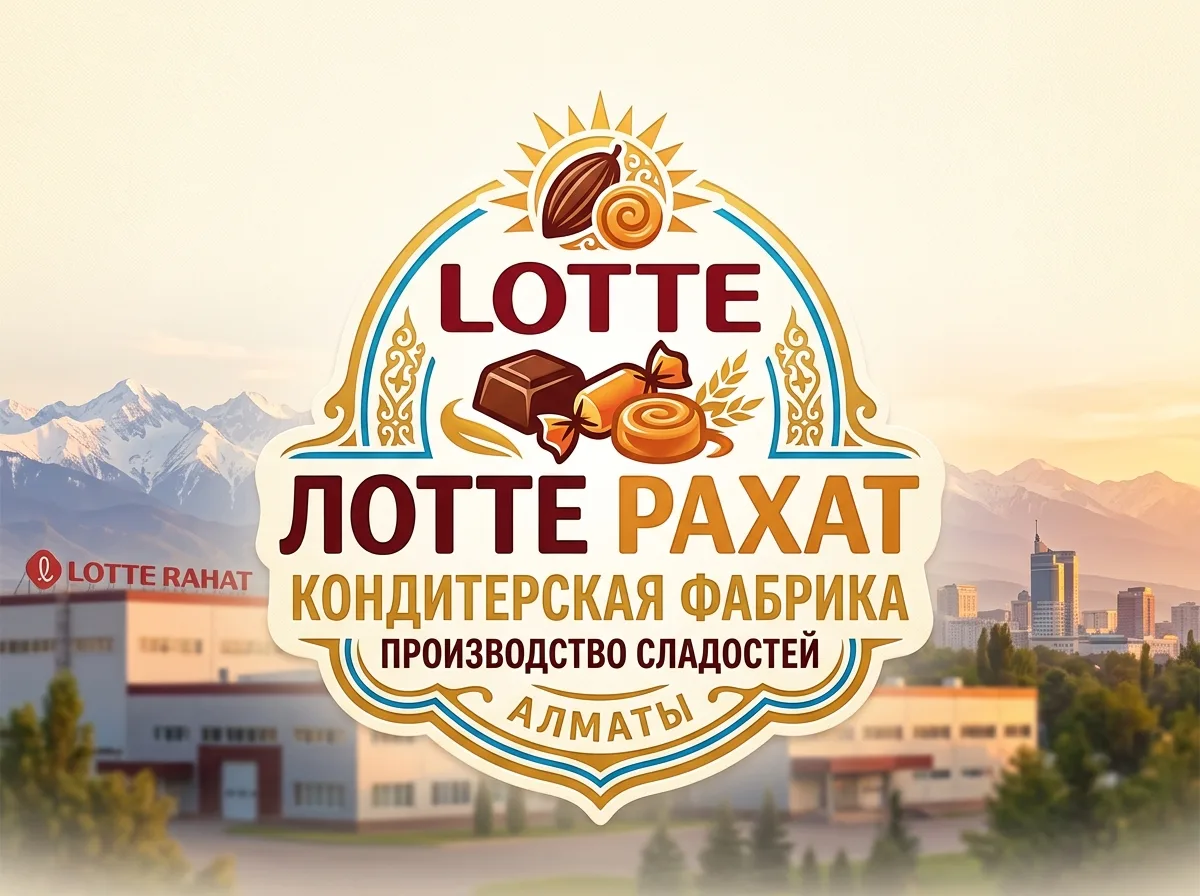 Логотип кондитерской фабрики ЛОТТЕ Рахат, производство сладостей, Алматы